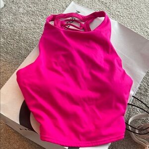 Alo Hot Pink Lace-Up Back crop Top